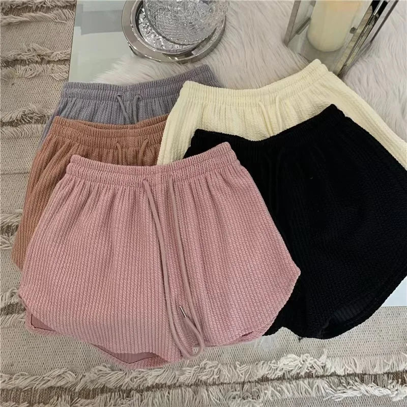 New Summer Waffle Shorts for Women | High Waist Plus Size Loose Casual & Fitness Shorts