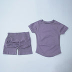 2Pcs Seamless Yoga Set Short Sleeve Crop Top Sports Shorts