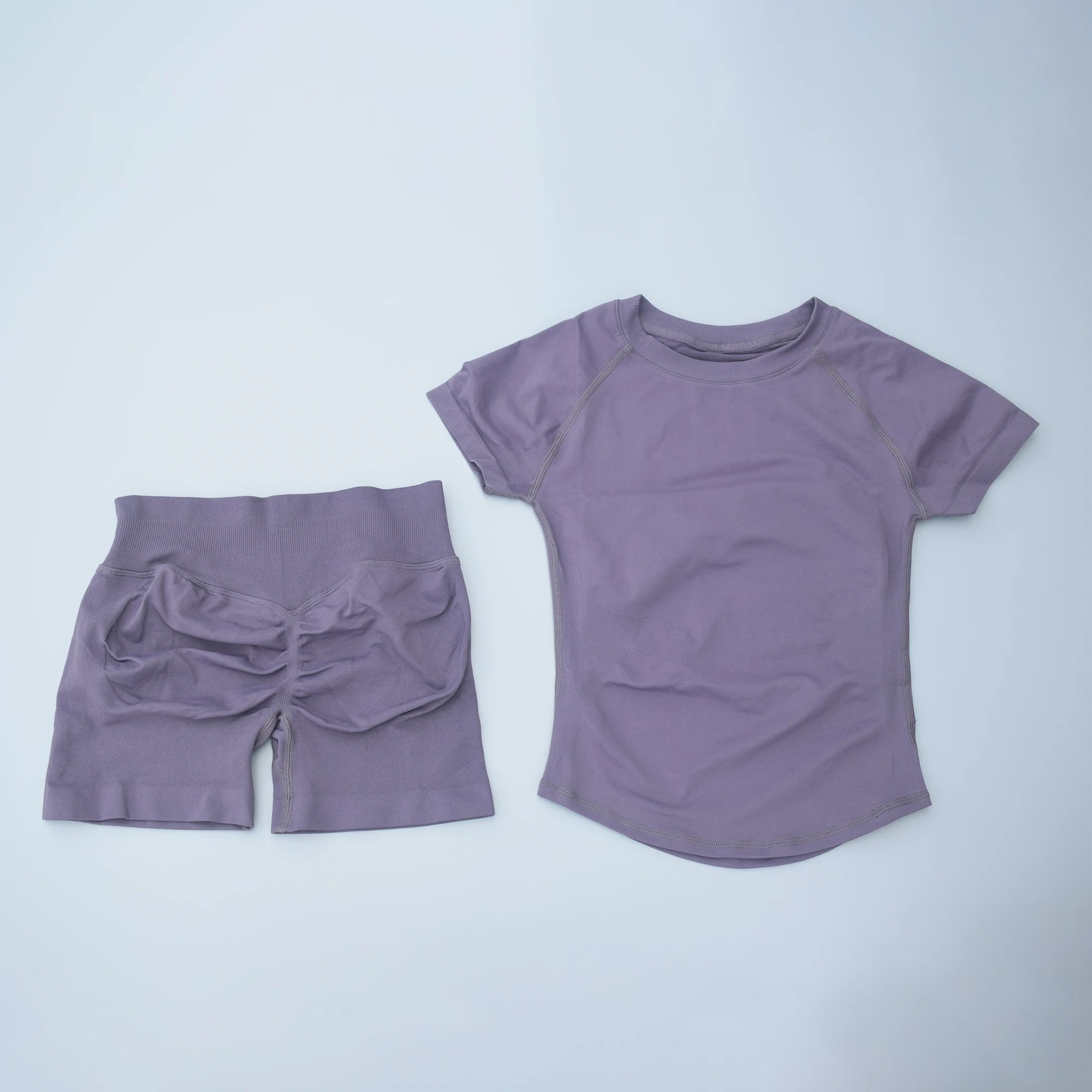 2Pcs Seamless Yoga Set Short Sleeve Crop Top Sports Shorts