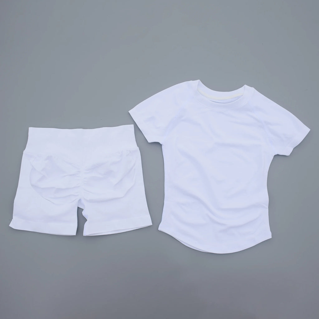 2Pcs Seamless Yoga Set Short Sleeve Crop Top Sports Shorts