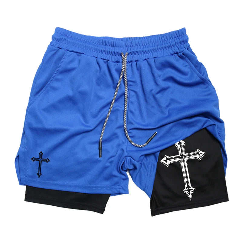 Men’s Christian Cross 2-in-1 Workout Running Shorts | YXNLife