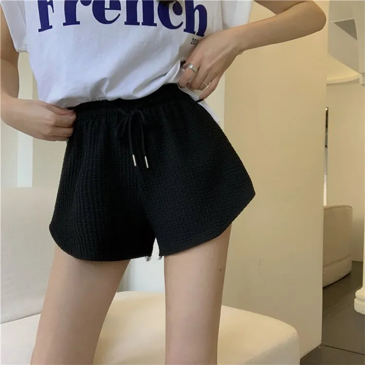 New Summer Waffle Shorts for Women | High Waist Plus Size Loose Casual & Fitness Shorts