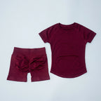 2Pcs Seamless Yoga Set Short Sleeve Crop Top Sports Shorts