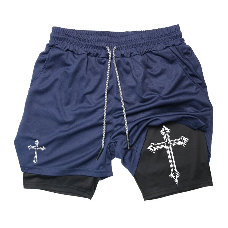 Men’s Christian Cross 2-in-1 Workout Running Shorts | YXNLife
