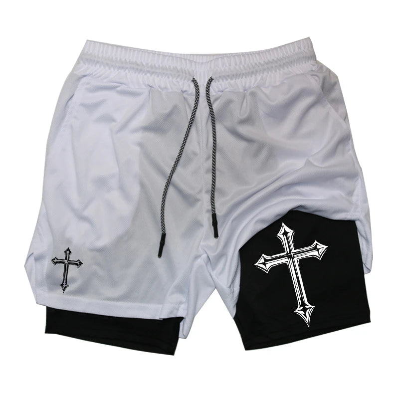 Men’s Christian Cross 2-in-1 Workout Running Shorts | YXNLife