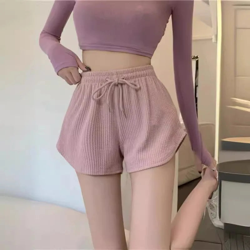 New Summer Waffle Shorts for Women | High Waist Plus Size Loose Casual & Fitness Shorts