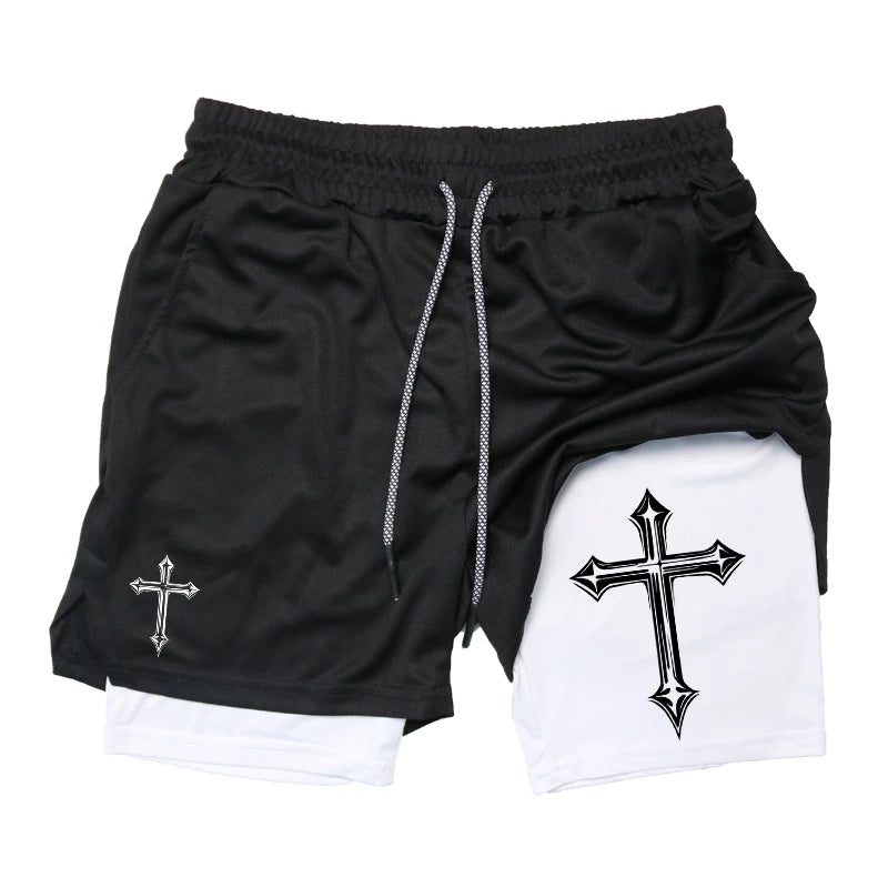 Men’s Christian Cross 2-in-1 Workout Running Shorts | YXNLife