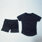 2Pcs Seamless Yoga Set Short Sleeve Crop Top Sports Shorts