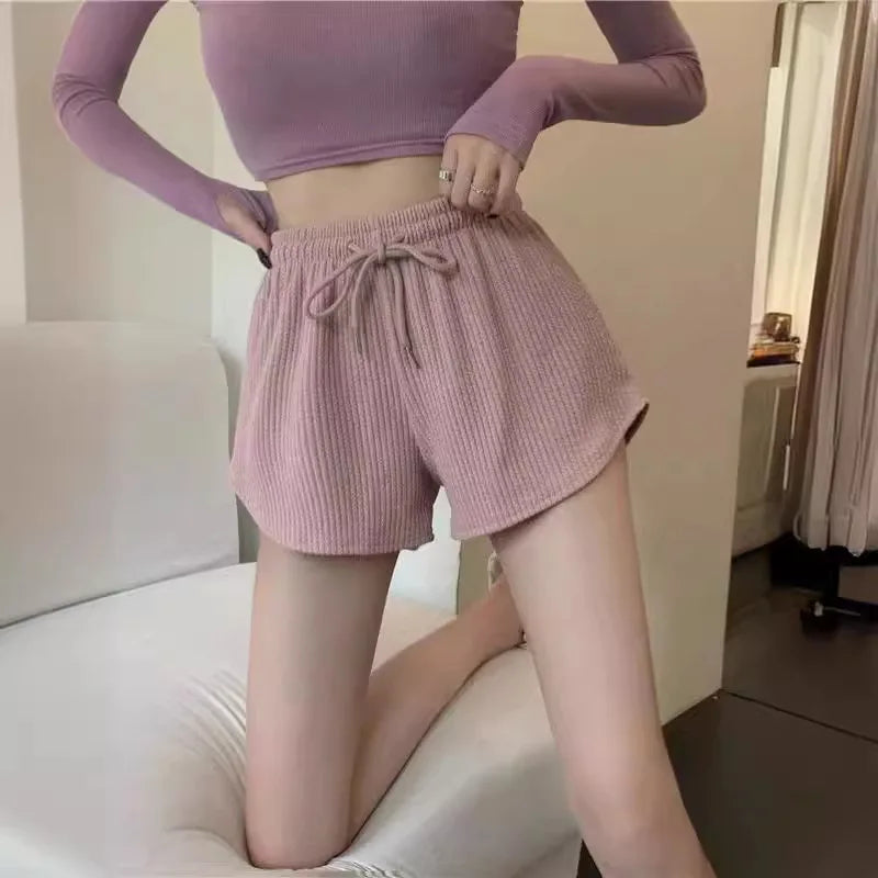 New Summer Waffle Shorts for Women | High Waist Plus Size Loose Casual & Fitness Shorts