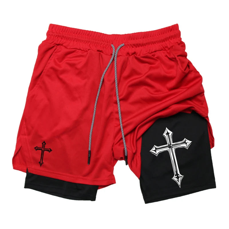 Men’s Christian Cross 2-in-1 Workout Running Shorts | YXNLife