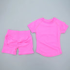 2Pcs Seamless Yoga Set Short Sleeve Crop Top Sports Shorts