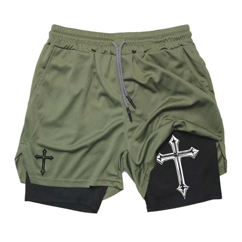 Men’s Christian Cross 2-in-1 Workout Running Shorts | YXNLife