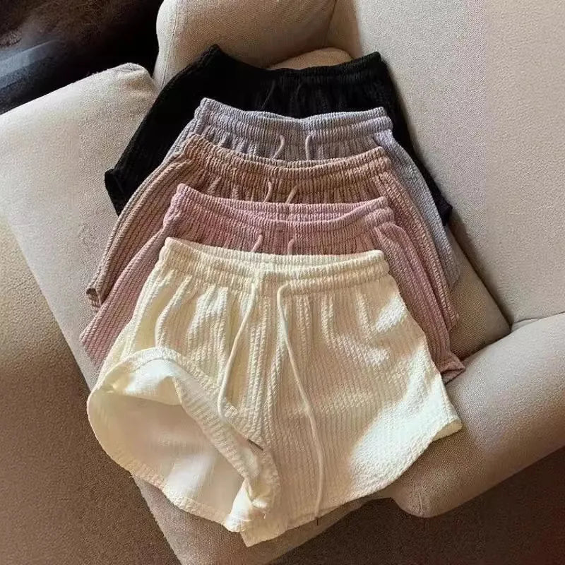 New Summer Waffle Shorts for Women | High Waist Plus Size Loose Casual & Fitness Shorts