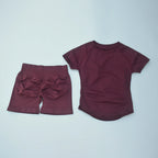 2Pcs Seamless Yoga Set Short Sleeve Crop Top Sports Shorts