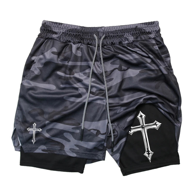 Men’s Christian Cross 2-in-1 Workout Running Shorts | YXNLife