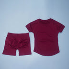 2Pcs Seamless Yoga Set Short Sleeve Crop Top Sports Shorts