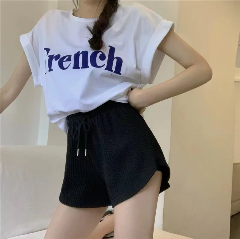 New Summer Waffle Shorts for Women | High Waist Plus Size Loose Casual & Fitness Shorts