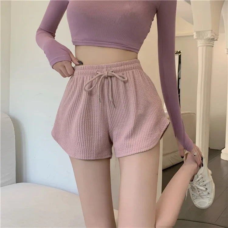 New Summer Waffle Shorts for Women | High Waist Plus Size Loose Casual & Fitness Shorts