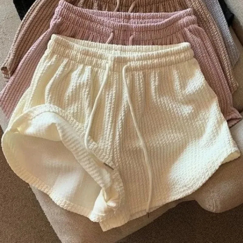 New Summer Waffle Shorts for Women | High Waist Plus Size Loose Casual & Fitness Shorts