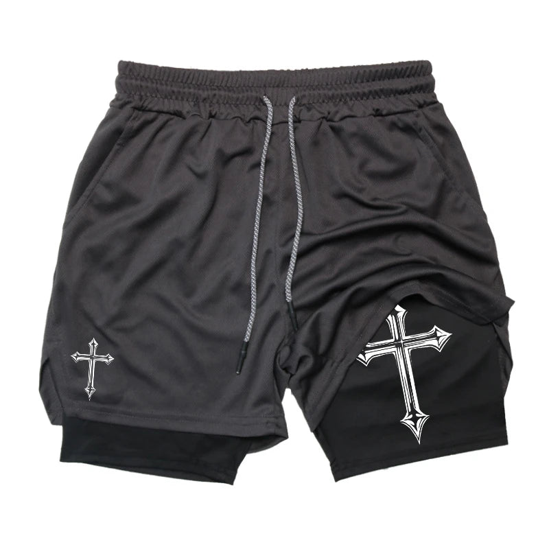 Men’s Christian Cross 2-in-1 Workout Running Shorts | YXNLife