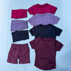 2Pcs Seamless Yoga Set Short Sleeve Crop Top Sports Shorts
