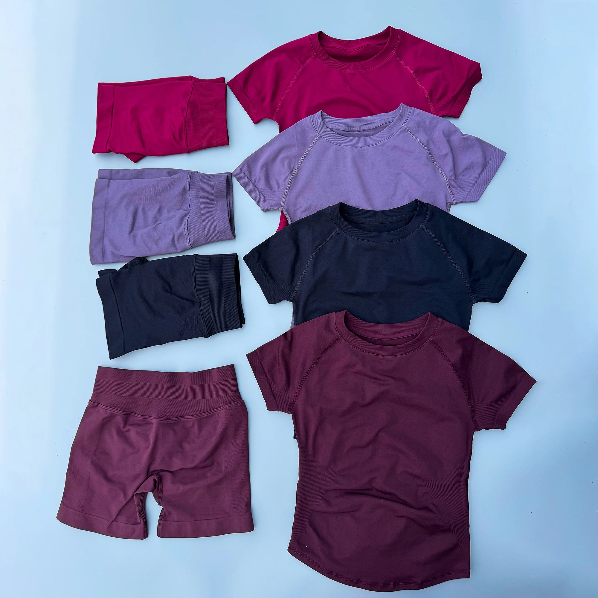 2Pcs Seamless Yoga Set Short Sleeve Crop Top Sports Shorts