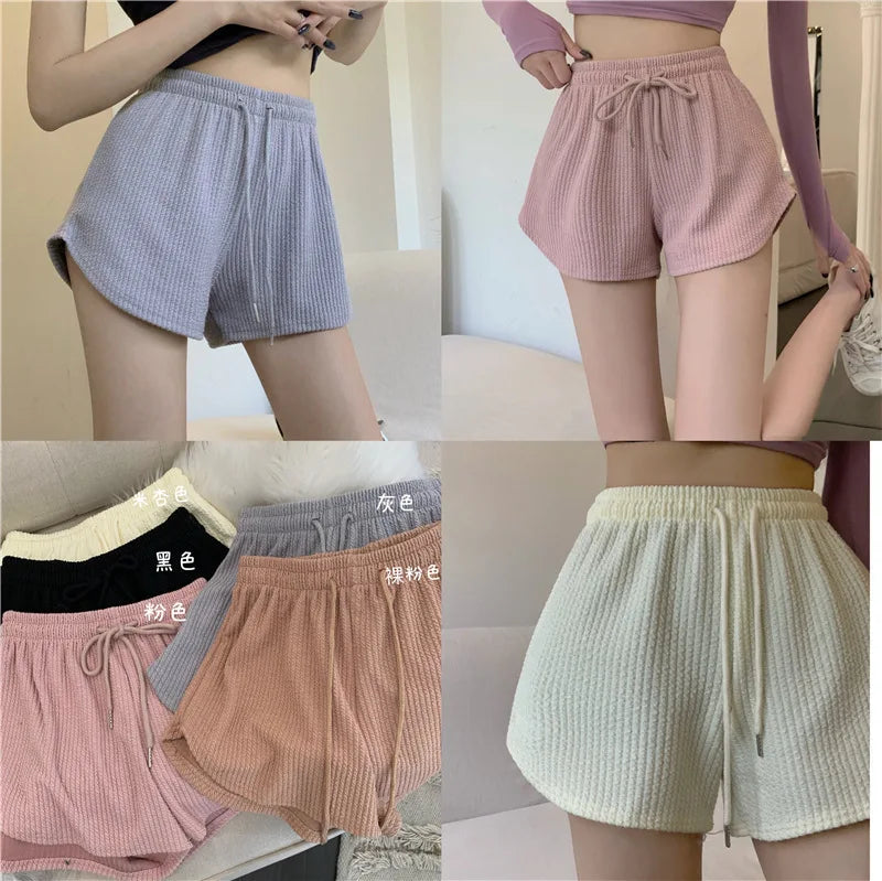 New Summer Waffle Shorts for Women | High Waist Plus Size Loose Casual & Fitness Shorts