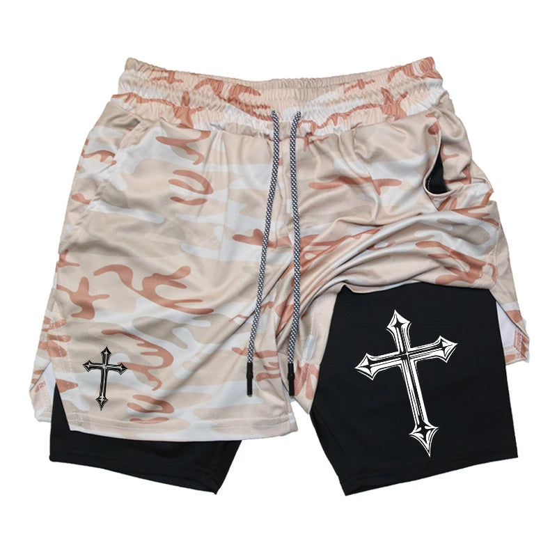 Men’s Christian Cross 2-in-1 Workout Running Shorts | YXNLife