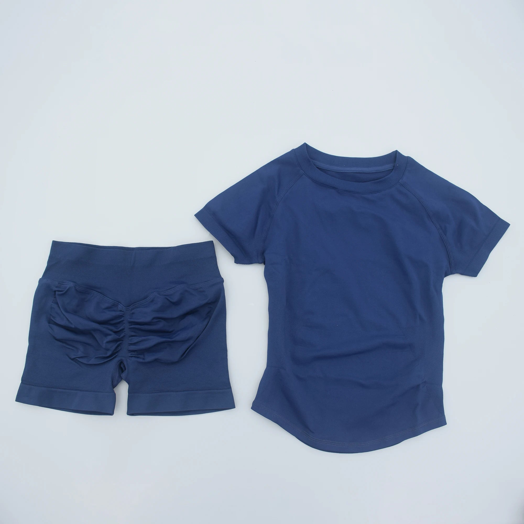 2Pcs Seamless Yoga Set Short Sleeve Crop Top Sports Shorts