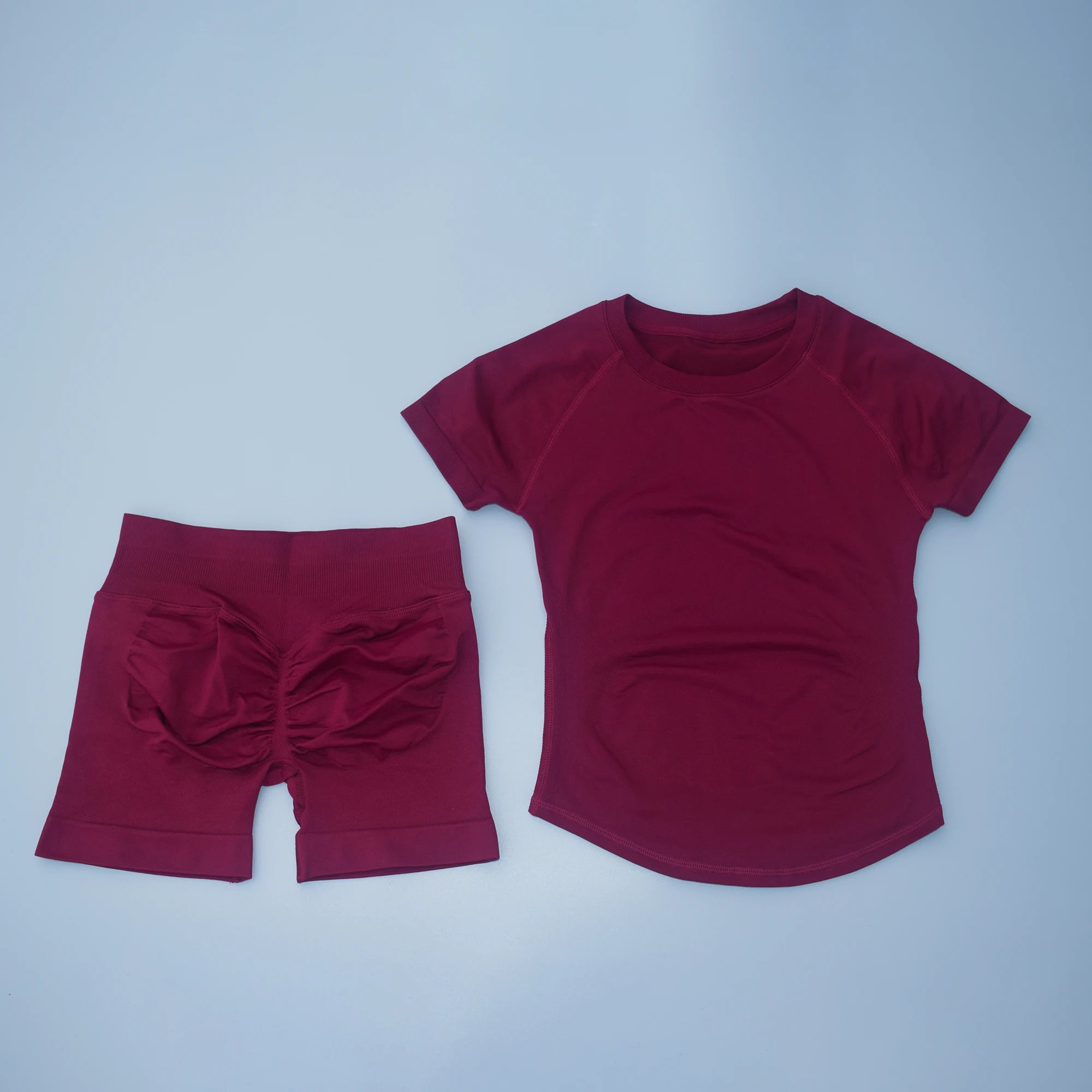 2Pcs Seamless Yoga Set Short Sleeve Crop Top Sports Shorts
