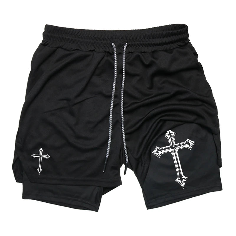 Men’s Christian Cross 2-in-1 Workout Running Shorts | YXNLife