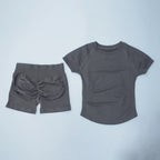 2Pcs Seamless Yoga Set Short Sleeve Crop Top Sports Shorts